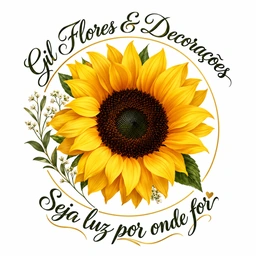 Logo Gil Flores & Decorações: girassol e assinatura circular
